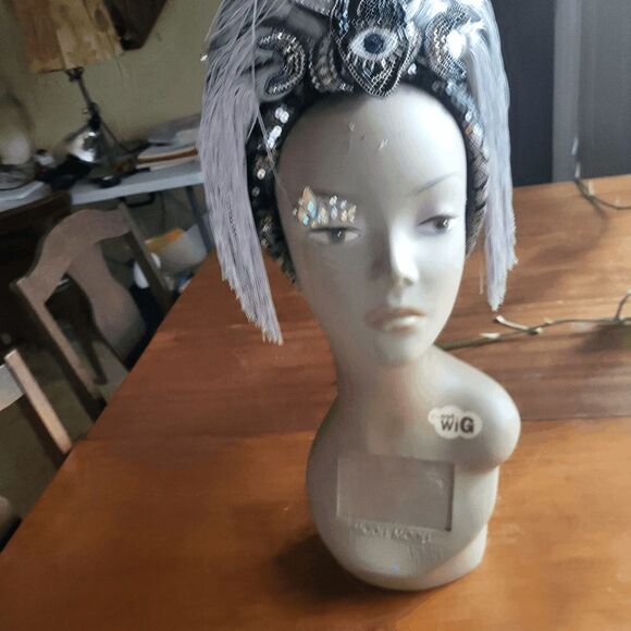 Moon Goddess Dark Heart Festival Headpiece Silver and Black by Brebitz Haloween - Picture 6 of 12